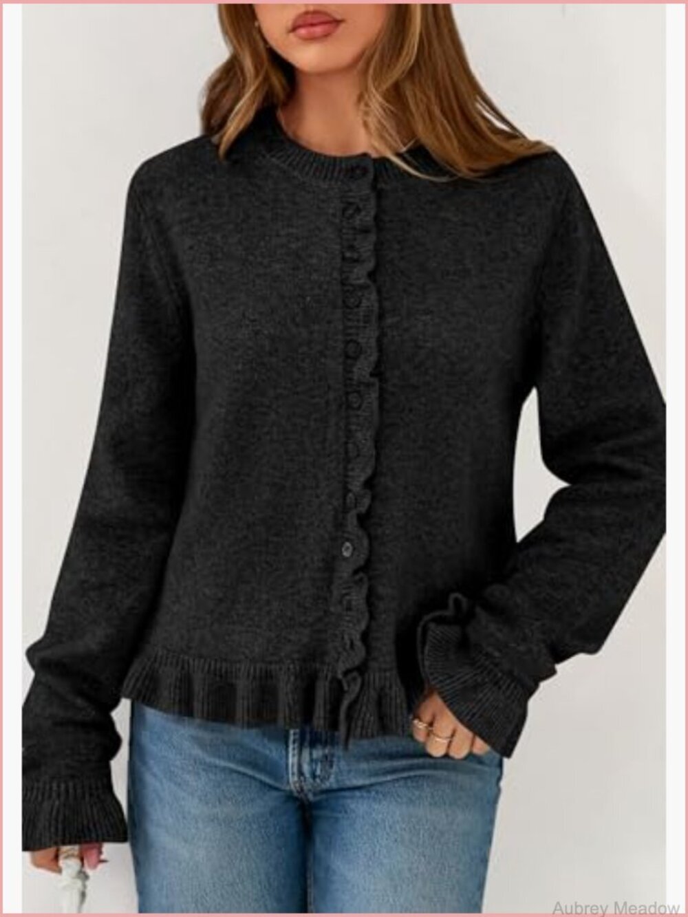 Chunky Knit Ruffle Open Front Cropped Cardigan - Picture 5 of 7